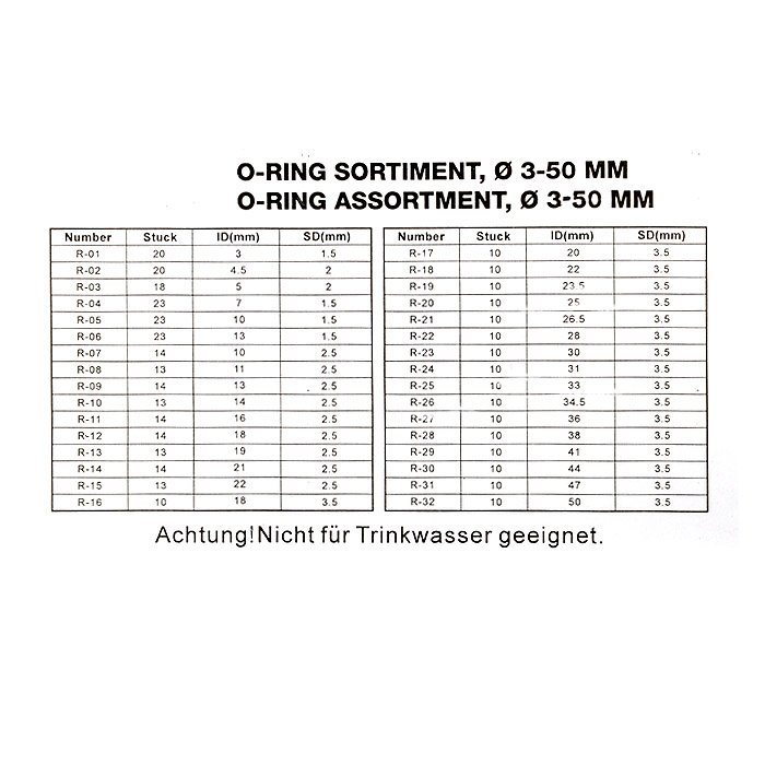 O-Ring Sortiment - 419-tlg - NBR Nitrilgummi - 3-50 mm Ø