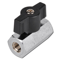 Mini-kogelkraan - verchroomd messing - knevelgreep - IG/AG G 1/8" tot G 1/2" - DN 6 tot 10 - PN -0,98 tot 15
