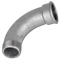 Bochtstuk 90° kort - type 1a/D4 - gietijzer zwart of verzinkt - conisch AG en IG - R (Rp) 1/4" tot R (Rp) 4" - PN 25