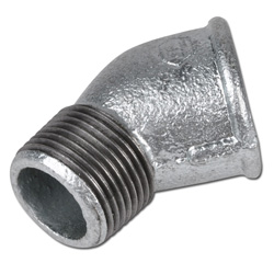 Codo 45° - Tipo 121/A4 - Fundición maleable negra o galvanizada - con. AG y IG - R (Rp) 3/8" a R (Rp) 3" - PN 25