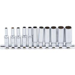 Steeksleutelset -  diep, 12-kant - 6,3 mm 1/4" aandrijving - 11-delig.