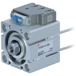 Cilindro compacto SMC con v&aacute;lvula electromagn&eacute;tica CVQB - de doble efecto - PN 7 bar - 24 V CC - conector M sin clavija