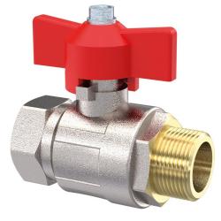 Palloventtiili - vakiomalli - nikkel&ouml;ity messinki - naaras-/uroskierre - G 1/4" - G 3/4" - DN 8 - 20 - PN max. 40 tai 50 bar - siipikahvalla - hinta kappaleelta