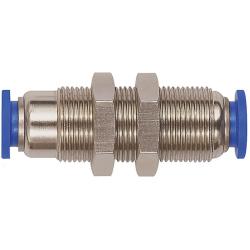 Rechte schot-steekverbinding Blauwe serie - zelfafsluitend - schroefdraad M12x1,0 tot M22x1,0 - buitendiameter slang 4 tot 12 mm - werkdruk max. 10 bar - kunststof/vernikkeld messing - prijs per stuk