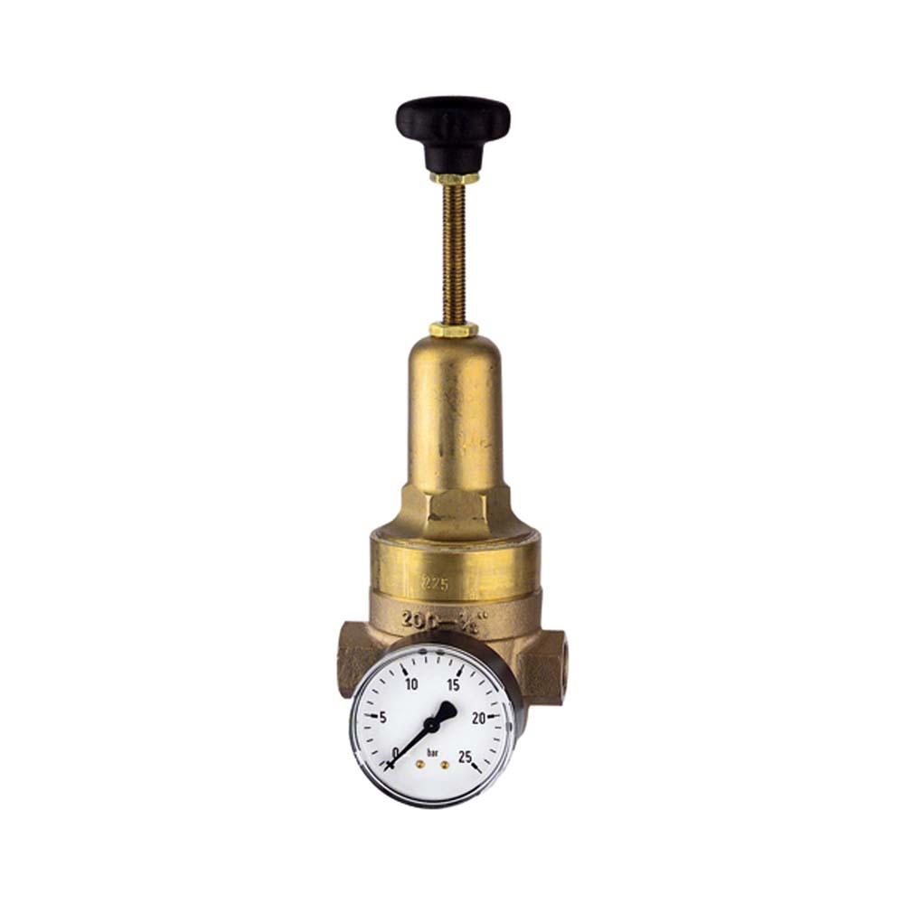 Drukregelaar DRV 225 - roodbrons - G 1/4" tot G 2" - PE max. 40 bar - regelbereik 1,5 tot 20 bar - hogedruk uitvoering - incl. manometer