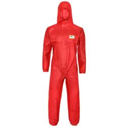 Disposable coverall – ProSafe® LIGHT – SMS 3-ply – sizes M to XXXXL – red – breathable – with elasticated arms, legs and waist – CE Cat. III Type 5 and 6