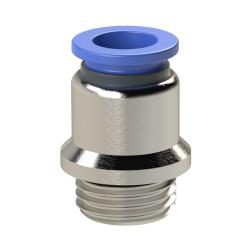 Rechte steekverbinding Blauwe serie - rond - diverse buitenschroefdraden - buitendiameter slang 4 tot 16 mm - werkdruk -0,95 tot 10 bar - max. werkdruk kortstondig 15 bar - kunststof/vernikkeld messing - prijs per stuk