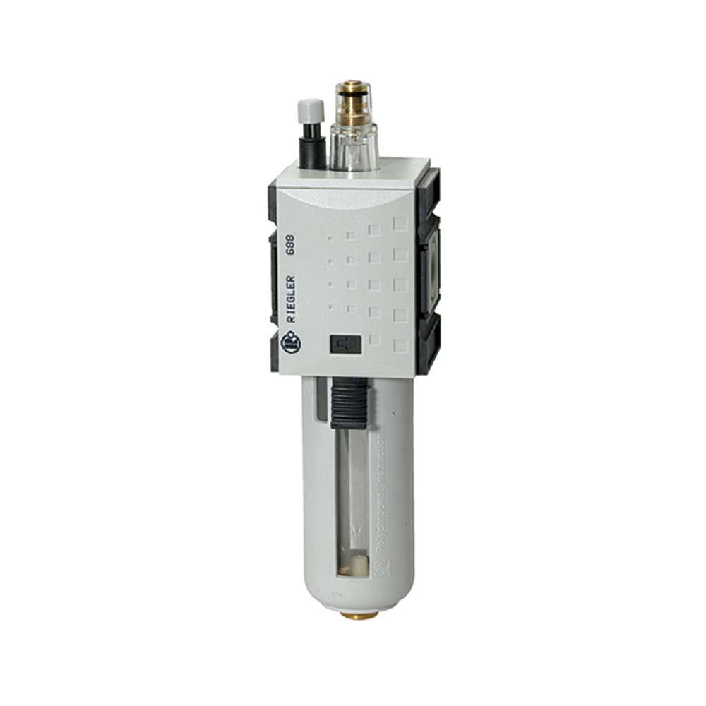 Mistolie-inblazer "FUTURA" - BG 1 of 2 - G 1/4" tot G 1/2" - PE max. 16 bar - met PC-reservoir en beschermkorf