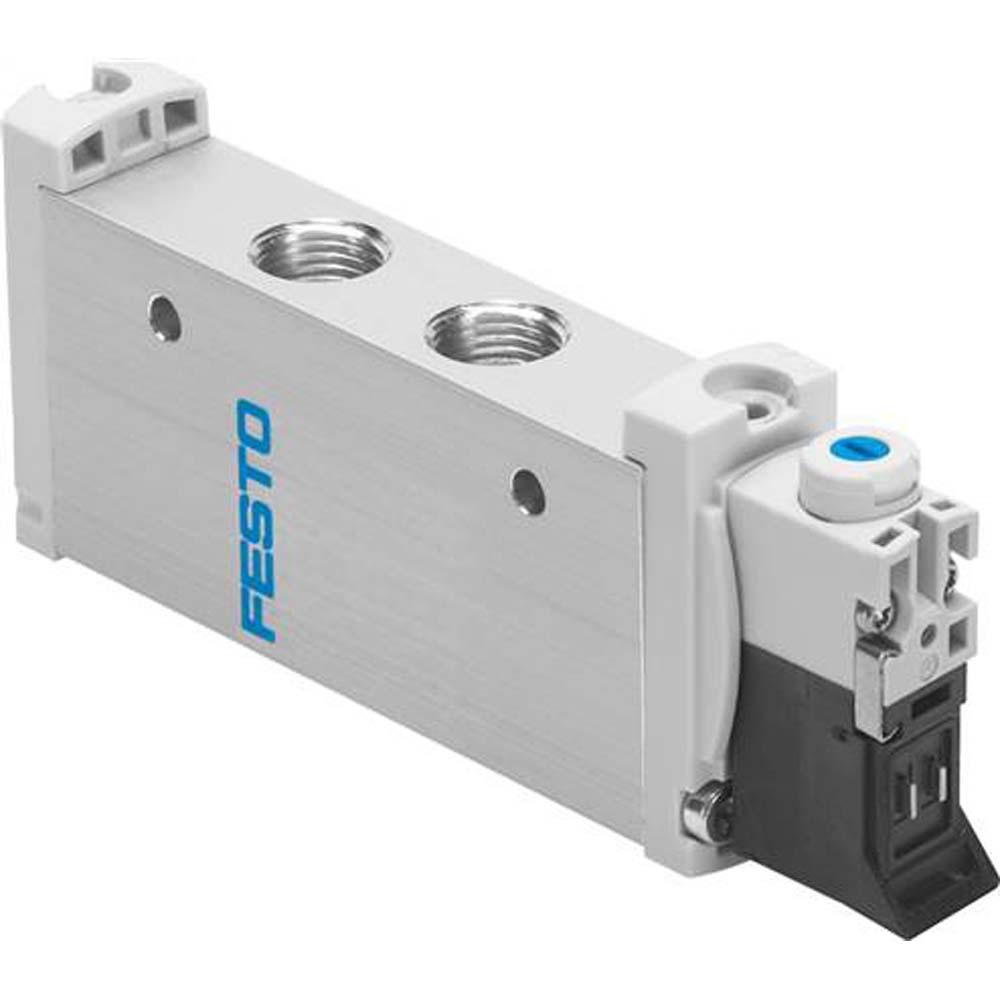 FESTO - Magnetventil VUVG-L14-M52-G18-1P3 - 5/2-vägsventil, monostabil - intern/extern pilotluftförsörjning - pneumatisk/mekanisk fjäder - inline-ventil G1/8 - utan elektrisk anslutningsplatta - pris per styck