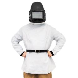 Sandstrahlhelm C4-PLUS -  Glasfaser-Polyester - mit Leder-Körperschutz & Ärmeln - Regelventil