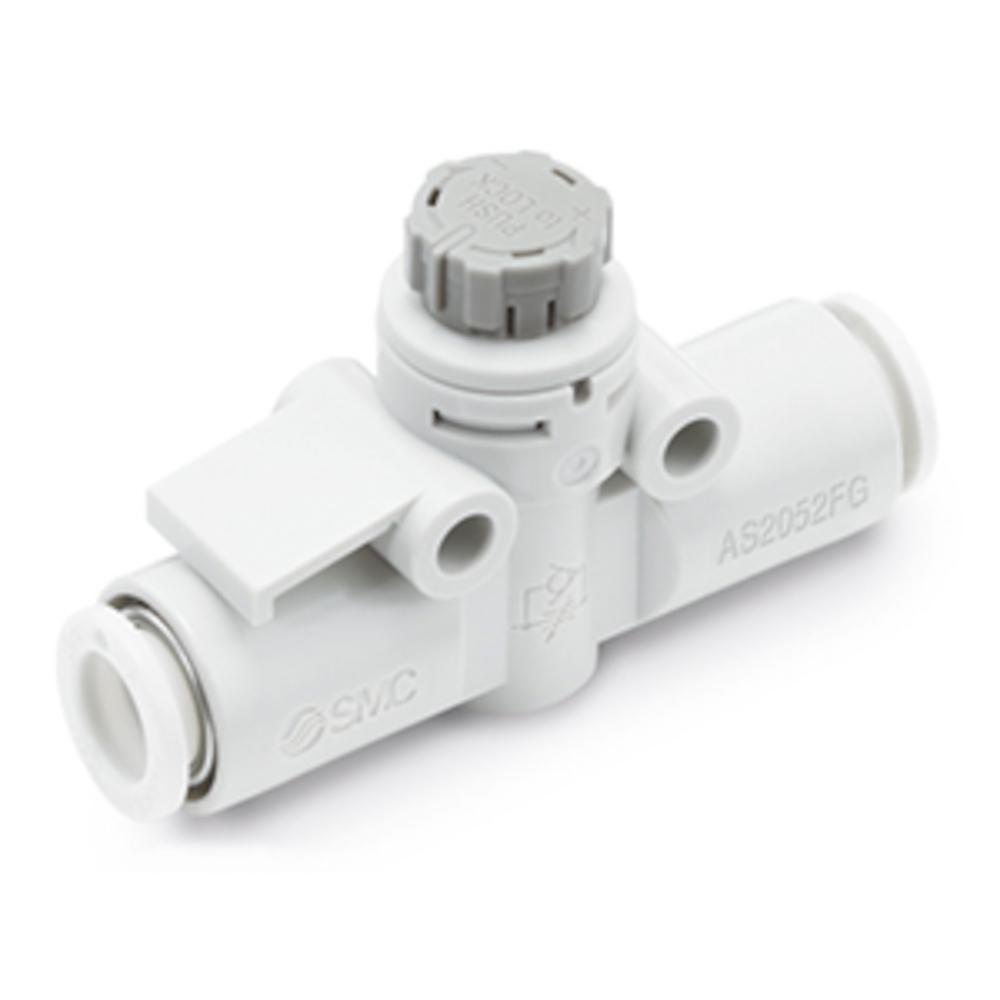 Válvula de retención con estrangulador AS002FG-A - PBT/acero inoxidable - diámetro exterior de la manguera de 4 a 12 mm - Con bloqueo de presión - Precio por unidad