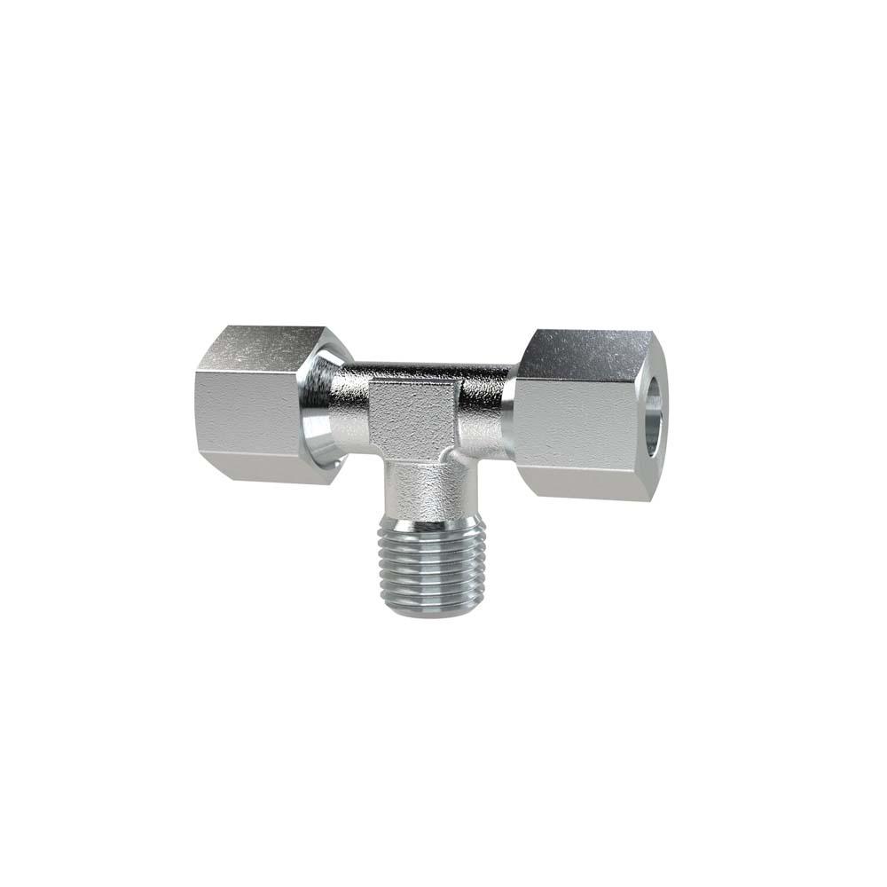 T-schroefverbinding - R 1/4 tot R 1/2 - Buiten-Ø buis 8 mm tot 16 mm - Lengte 1 32 mm tot 43 mm