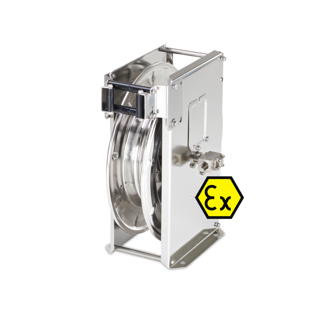 Slanghaspel ST14/12 - automatische veerterugtrekking - staal of roestvrij staal - DN 12 mm (1/2") - max. 12 m slang