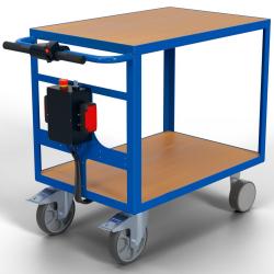 Chariot &agrave; plateaux &agrave; entra&icirc;nement &eacute;lectrique - 2 plateaux 1000 x 700 mm - capacit&eacute; de charge 500 kg - bleu gentiane - prix &agrave; l'unit&eacute;