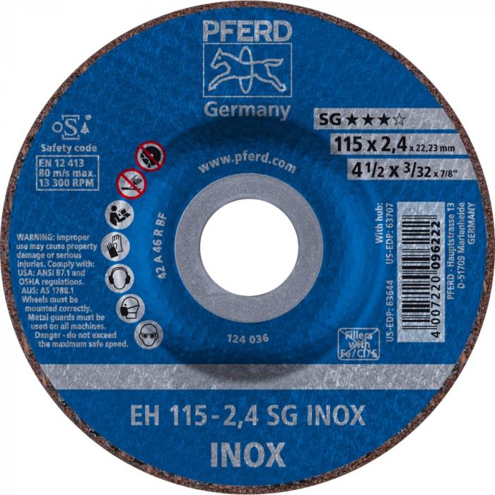 Tarcza tnąca PFERD EH - SG INOX - Ø zewnętrzna 115 do 230 mm - Ø otworu 22,23 mm - opakowanie 25 szt. - cena za opakowanie