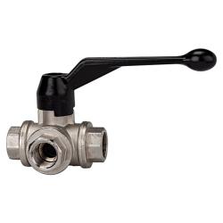 Palloventtiili - 3-tie - nikkel&ouml;ity messinki - T-liit&auml;nt&auml; - vakioversio - Rp 1/2 - 2 - DN 15 - 50 - PN max. 16 - 40 bar - hinta per kappale