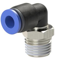 L-formad instickskoppling, Blue Series - vridbar - utv&auml;ndig g&auml;nga R 1/8 till R 1/2 - slangytterdiameter 4 till 16 mm - arbetstryck -0,95 till 10 bar - max. arbetstryck (kortvarigt) 15 bar - plast/f&ouml;rnicklad m&auml;ssing - pris per styck