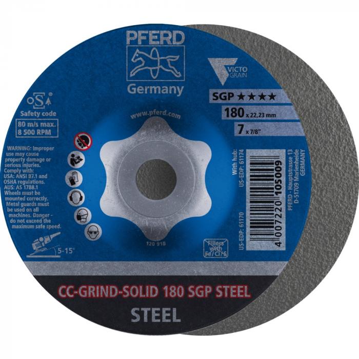 PFERD CC-GRIND-slijpschijf - CC-GRIND-SOLID - SGP STEEL - Buiten-ø 100 tot 180 mm - Boorgat-ø 16,0 en 22,23 mm - VE 10 stuks - Prijs per VE