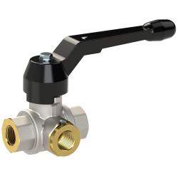 Palloventtiili - 3-tie - nikkel&ouml;ity messinki - vakio - L-aukko - Rp 1/4 - 2 - DN 8 - 50 - PN max. 10 tai 40 bar - hinta per kappale