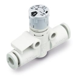 Válvula de retención con estrangulador AS002FS - PBT/latón - Diámetro exterior de la manguera de 4 a 12 mm - Con bloqueo de presión e indicador numérico - Precio por unidad