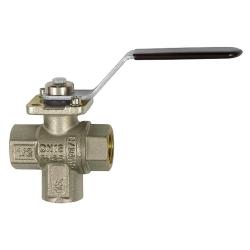 Palloventtiili - 3-tie - nikkel&ouml;ity messinki - T-liit&auml;nt&auml; - pohjaliit&auml;nt&auml; - kierre Rp 1/4 - Rp 2 - PN max. 10 - 25 bar - hinta per kappale