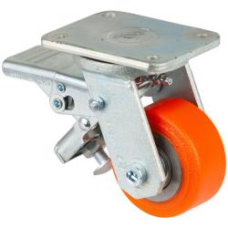 Kraftiga l&auml;nkhjul med totalbroms - Prothane&reg;-hjul - Hjuldiameter 80 mm - Totalh&ouml;jd 125 mm - B&auml;rf&ouml;rm&aring;ga 250 kg - Pris per styck