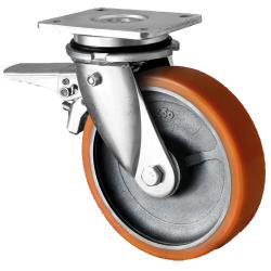 Rotella girevole per carichi pesanti CASCOO con freno totale - Serie I2U5 in anteprima - Ruota in PU - &Oslash; della ruota da 125 a 200 mm - Altezza totale da 170 a 245 mm - Portata da 700 a 1000 kg - Prezzo al pezzo