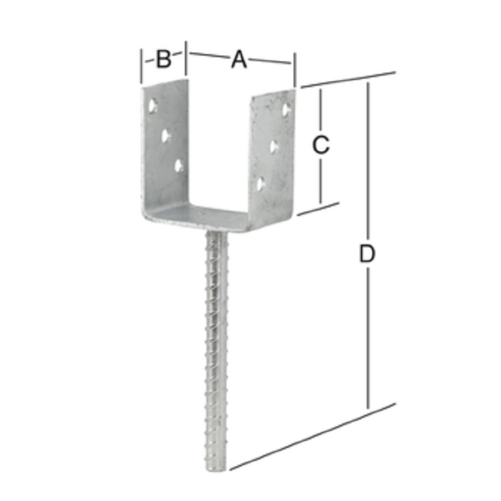 Zapata de apoyo en forma de U - tipo B - ligera - galvanizada en caliente - con tubérculo de acero corrugado - espesor 4 mm - PU 10 unidades - precio por unidad de embalaje