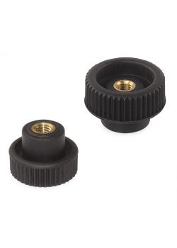 knurl grip nut - with through thread - (Ø x H) 26 x 18 mm - M 6 and M 8 - black