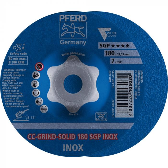 PFERD CC-GRIND-slijpschijf - CC-GRIND-SOLID - SGP INOX - Buiten-ø 115 tot 180 mm - Boorgat-ø 22,23 mm - VE 10 stuks - Prijs per VE