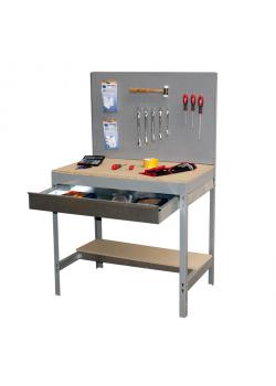 Workbench BT-2 BOX - løftekapasitet 600 kg - MDF - med pegboard og skuff