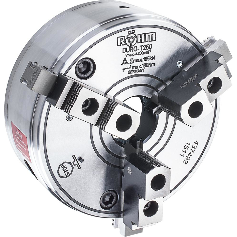 Mandrins &agrave; trois mors &agrave; tige conique - Tailles 160 &agrave; 400 mm - DIN 6350 - Mod&egrave;le DURO T - Logement de centrage cylindrique - R&Ouml;HM