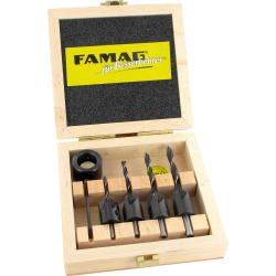 Drill and countersink set &ndash; Famag &ndash; 3- or 4-piece &ndash; suitable for all types of wood &ndash; in a wooden box