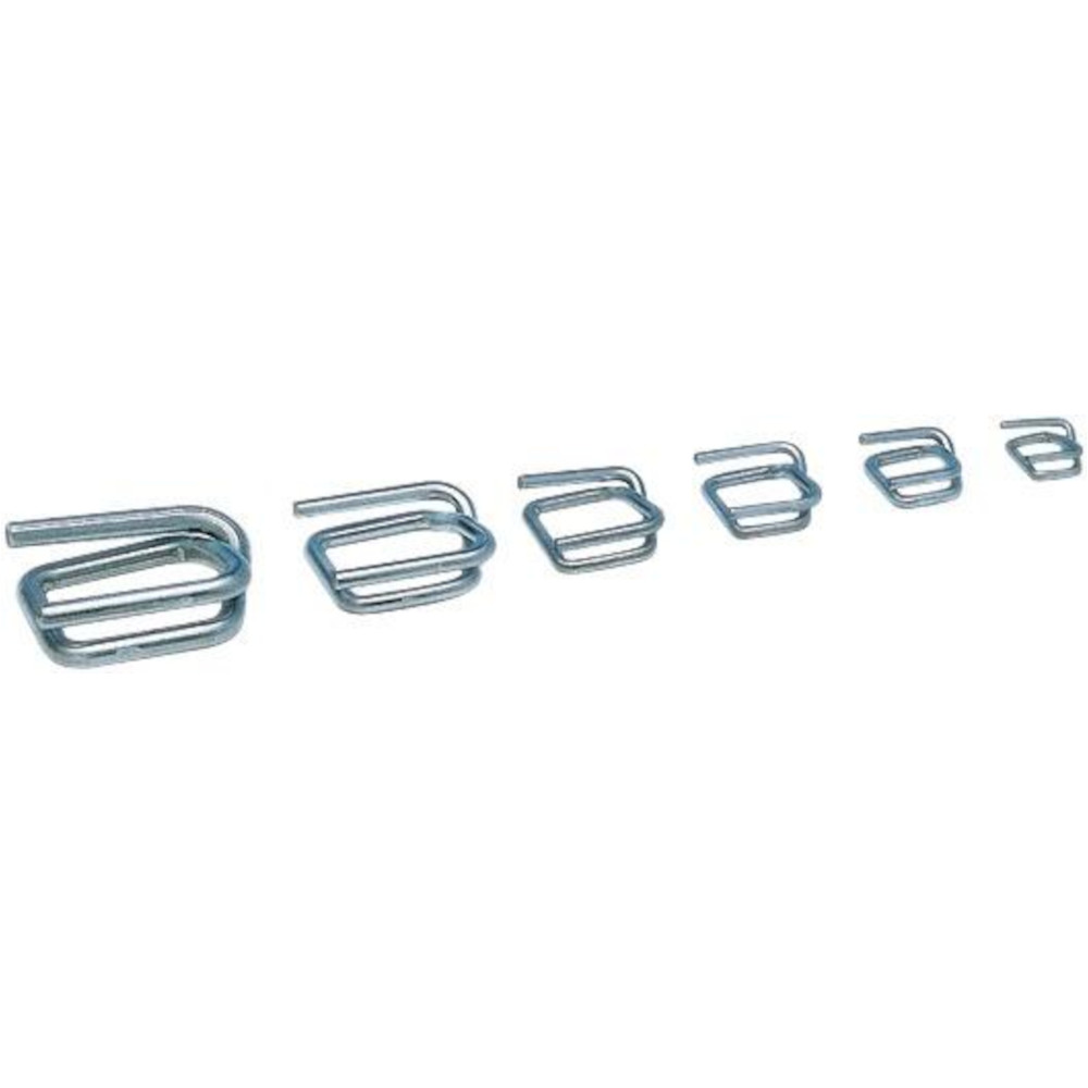 Pinces pour ruban en polyester - surface galvanis&eacute;e - diff&eacute;rentes dimensions - prix par conditionnement