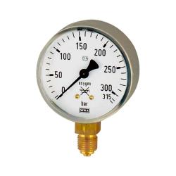 Manometer zuurstof - G 1/4" - Ø 63 mm - meetbereik 0 tot 400 bar - voor flesdruk 300 bar - aansluiting radiaal onderaan