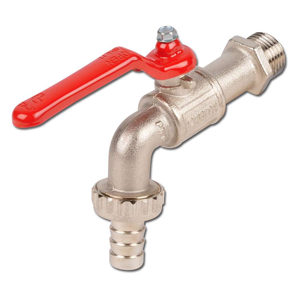 Tapkraan - messing vernikkeld - AG G 1/2" tot G 3/4" - slang-Ø binnen 13 tot 19 mm - PN tot 15