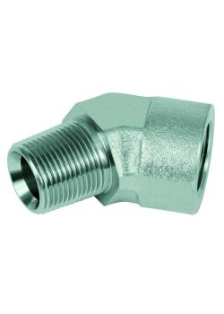 Hoekstuk 45° - verchroomd staal - NPT-buitendraad 1/8" tot 1" op NPT-binnendraad 1/8" tot 1"