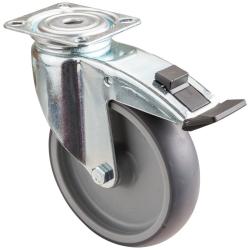 Schwere Apparate-Lenkrolle mit Totalfeststeller - Anschraubplatte - Thermoplast-Rad - Rad-&Oslash; 125 mm - Bauh&ouml;he 160 mm - Tragkraft 100 kg - Preis per St&uuml;ck