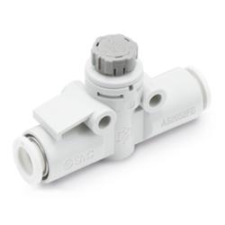 Válvula de retención con estrangulador AS002FG-A - PBT/acero inoxidable - diámetro exterior de la manguera de 4 a 12 mm - Con bloqueo de presión - Precio por unidad