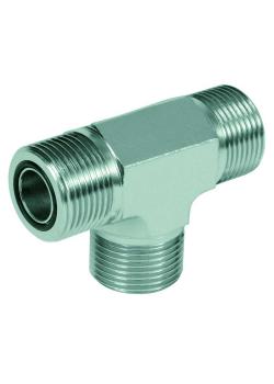 T-koppeling - verchroomd staal - 3 ORFS-buitendraad UN 9/16" tot UN 2"
