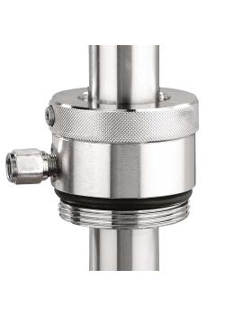Vatschroefverbinding gasdicht - messing vernikkeld - R 2 " fijne schroefdraad buiten - terugslagklep met 1/8 " aansluiting - buis-Ø 32 mm