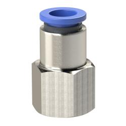 Rechte steekkoppeling Blauwe serie - diverse binnenschroefdraden - buitendiameter slang 4 tot 16 mm - werkdruk -0,95 tot 10 bar - max. werkdruk kortstondig 15 bar - kunststof/vernikkeld messing - prijs per stuk