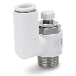 Throttle check valve AS301F – brass/PBT – max. 10 bar – hose outer diameter 4 to 12 mm – thread M3 to R 1/2" – price per piece