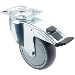 Schwere Apparate-Lenkrolle mit Totalfeststeller - Anschraubplatte - Thermoplast-Rad - Rad-&Oslash; 100 mm - Bauh&ouml;he 135 mm - Tragkraft 100 kg - Preis per St&uuml;ck