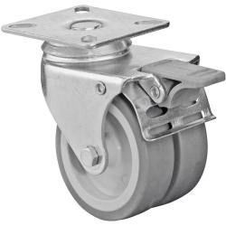 Apparaat-dubbele rol met rem - schroefplaat - thermoplastisch wiel - wiel-&Oslash; 75 mm - bouwhoogte 102 mm - draagvermogen 100 kg - prijs per stuk