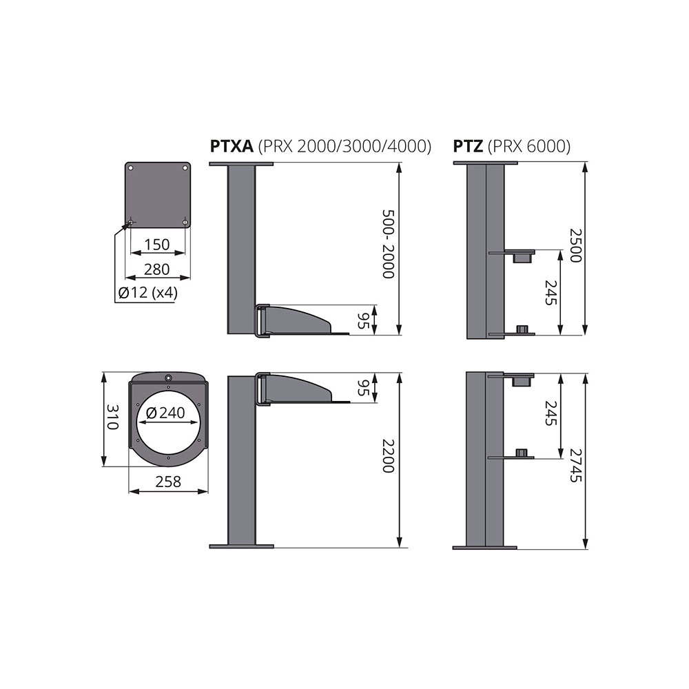 Plafond- en vloerconsole PTXA - lengte 500 tot 2200 mm - 360° zwenkbaar - voor afzuigarm PRX tot 4 m lengte
