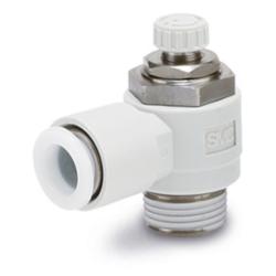 Throttle check valve AS201FG – stainless steel – max. 10 bar – hose outer diameter 4 to 12 mm – thread M5 or R 1/8" to 1/2" – price per piece