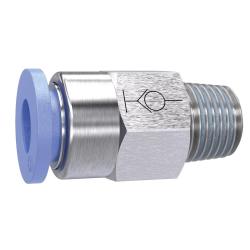 Rechte steekverbinding Blauwe serie - zelfafsluitend - AG R 1/8 tot R 1/2 - Buiten-&Oslash; slang 4 tot 12 mm - Werkdruk tot 10 bar - Kunststof/vernikkeld messing - Prijs per stuk