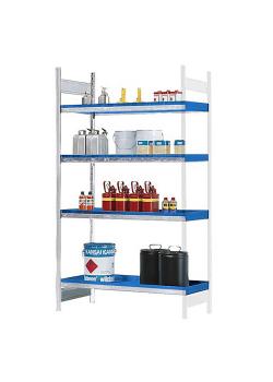 Gevaarlijke stoffenrek GRW 1360 - Aanbouwelement - 1310 x 640 x 2000 mm - 4 stalen bakken - voor waterverontreinigende stoffen