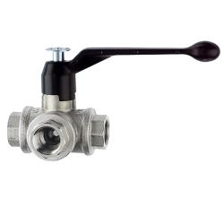 Palloventtiili - 3-tie - nikkel&ouml;ity messinki - L-aukko - Rp 1/4 - 2 - DN 8 - 50 - PN max. 16 - 40 bar - Hinta per kappale